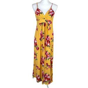 Mother Bee Maternity Maxi Dress Large Floral Babydoll Adjustable Straps Boho